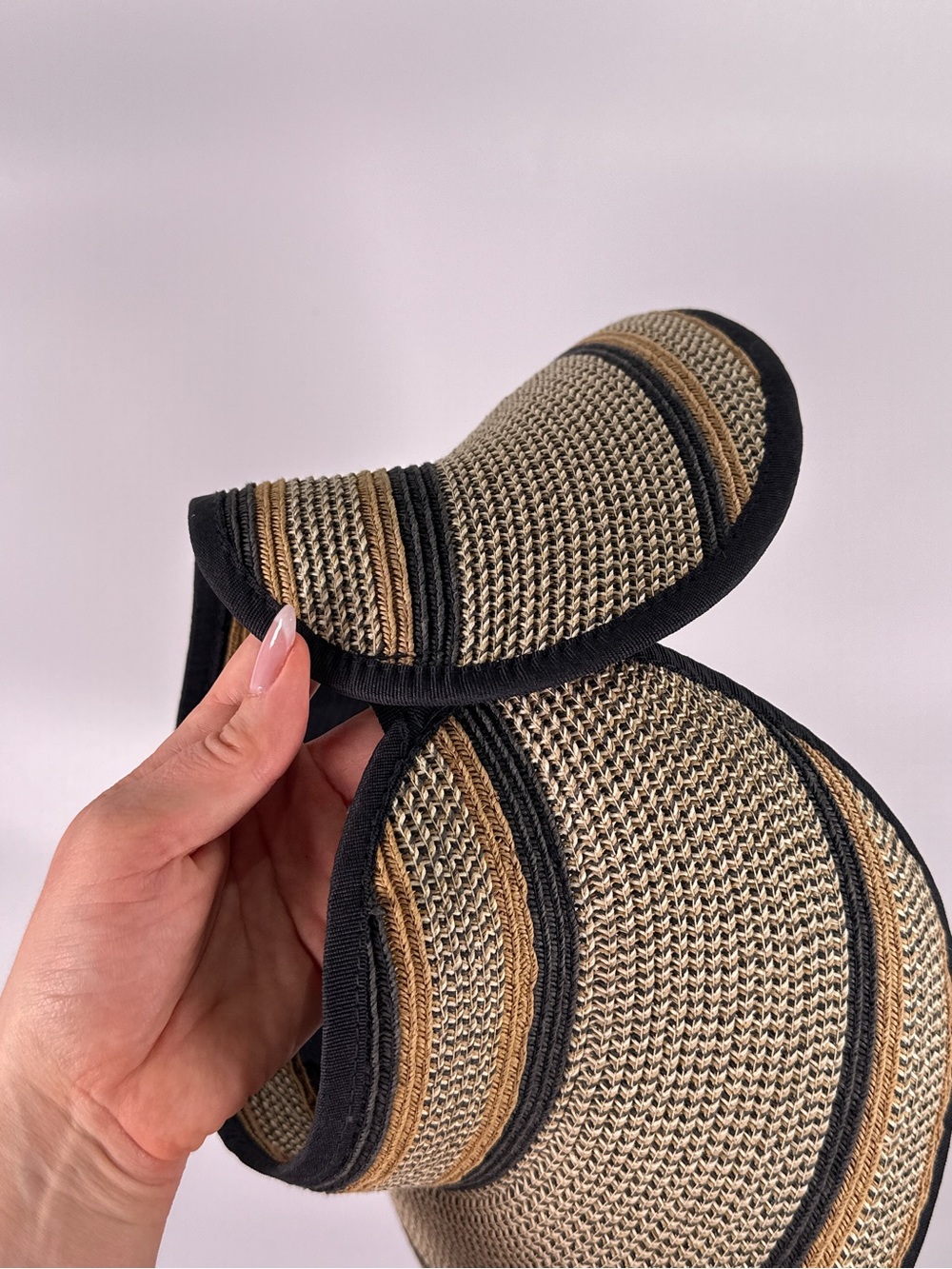 San Diego Hat Co Large Brim Roll Up Visor Woven Paper Tan Black OS - Picture 6 of 9
